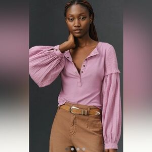 Pilcro Andie Ribbed Henley Top Bell Sleeve Small Lilac EUC